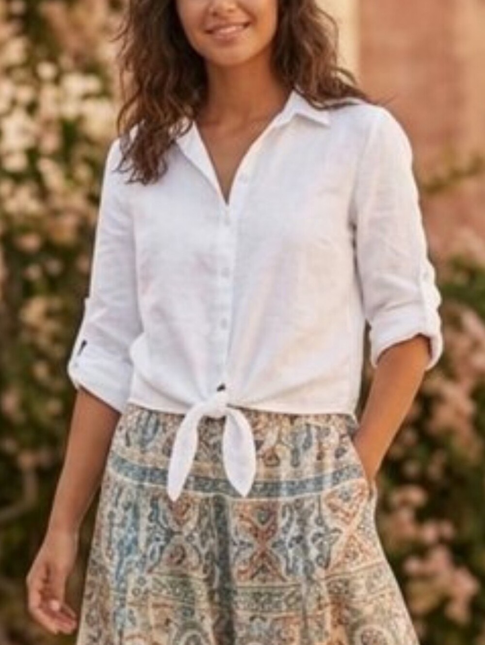 Cloth & Stone Linen White Tie Front Button Down Size M